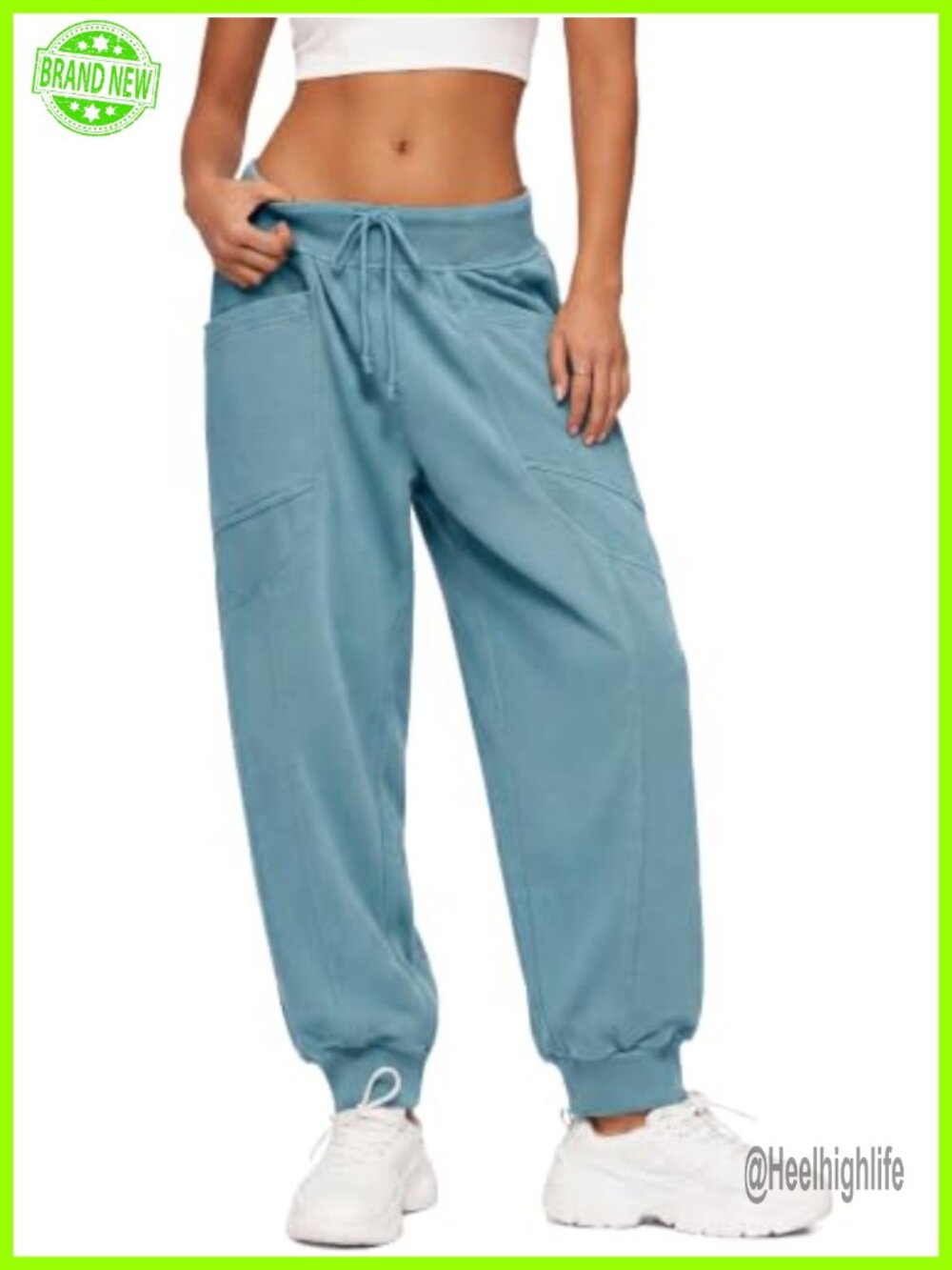 High Waist Sweatpants Workout Cinch Bottom Joggers Pants Drawstring Side
